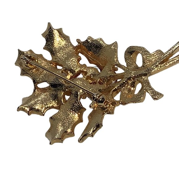 Gold Tone Holly Berries and Leaves Pin Brooch - Picture 5 of 7